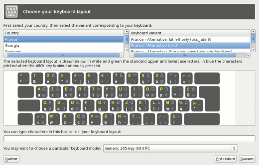 Installer – keyboard settings