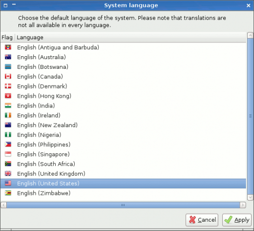System language setting